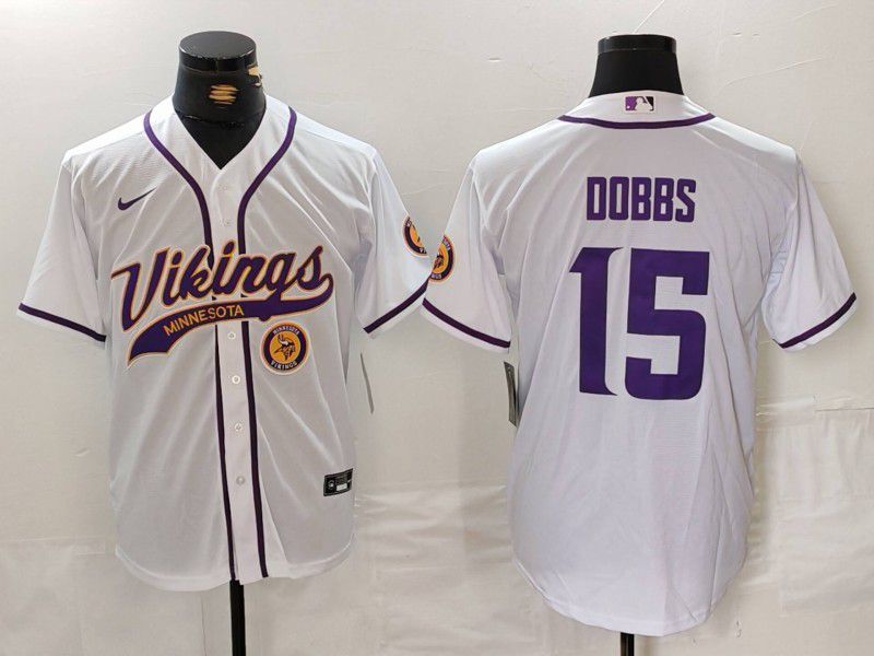 Men Minnesota Vikings #15 Dobbs White Joint Name 2024 Nike Limited NFL Jersey style 1